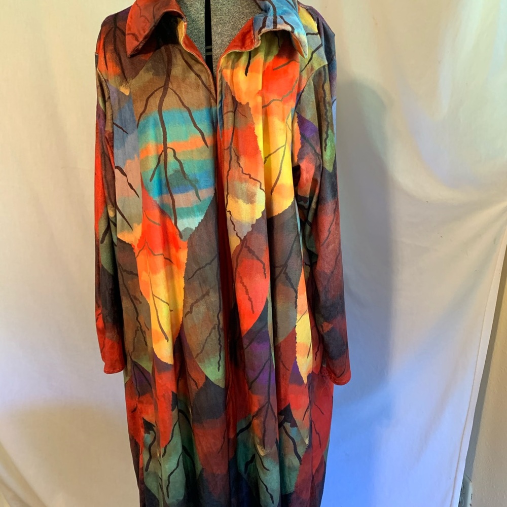 Women’s full length miss look XXL multicolor tunic zip up robe